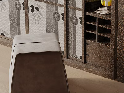 Modern Upholstered Side Table In Gray Brown With Bamboo Pattern Cabinet For Living Room Interior 3d model