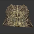 Ancient Symmetric Carved Artifact With Mythical Animal Motifs And Pedestal