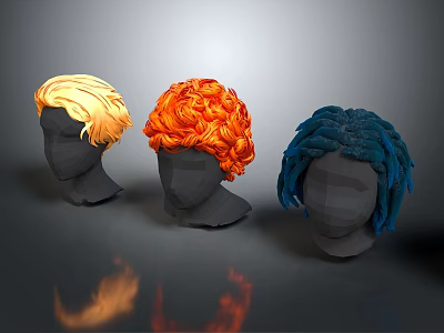 Realistic Human Head Models With Various Colored Hairstyles Including Blonde Short Orange Curly And Blue Braided Hair 3d model