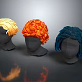 Realistic Human Head Models With Various Colored Hairstyles Including Blonde Short Orange Curly And Blue Braided Hair