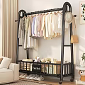 Black Metal Clothing Rack with Hanging Clothes Storage Baskets Stuffed Toys Living Room