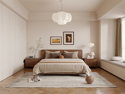 American Style Simple Retro Bedroom 3d model