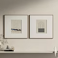 Two Framed Artworks On Wall With Shelf Vase Books And Decorative Items 3d model