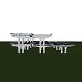 Concrete Elevated Bridge Structure With Multiple Pillars And Green Grass Field Under Blue Sky 3d model