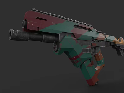 Futuristic Camouflage Weapon 3D Model Featuring Green Red Orange Patterns And Modern Design 3d model