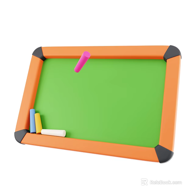Children's Drawing Board With Green Surface Orange Frame And Colorful Chalks Included 3d model 