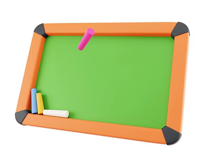 Children's Drawing Board With Green Surface Orange Frame And Colorful Chalks Included 3d model