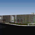 Modern Office Building Exterior With Glass Facade Evening Lighting Trees And Pedestrians