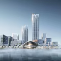 Integrated Modern Commercial Complex With High Rise Towers And Riverfront Landscape