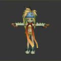 Cartoon Woman With Golden Hair Blue Headband Green Eyes In Colorful Outfit Stretching Arms