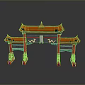 Scenic Red Chinese Style Archway With Three Archways Orange Eaves And Reflections