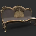 European Classic Unique shaped Sofa With Ornate Carved Details Gold Frame And Gray Fabric Cushion