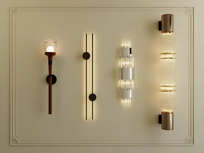 Diverse Stylish Wall Lamps With Glass Shades And Metal Frames For Home Interior Decor 3d model