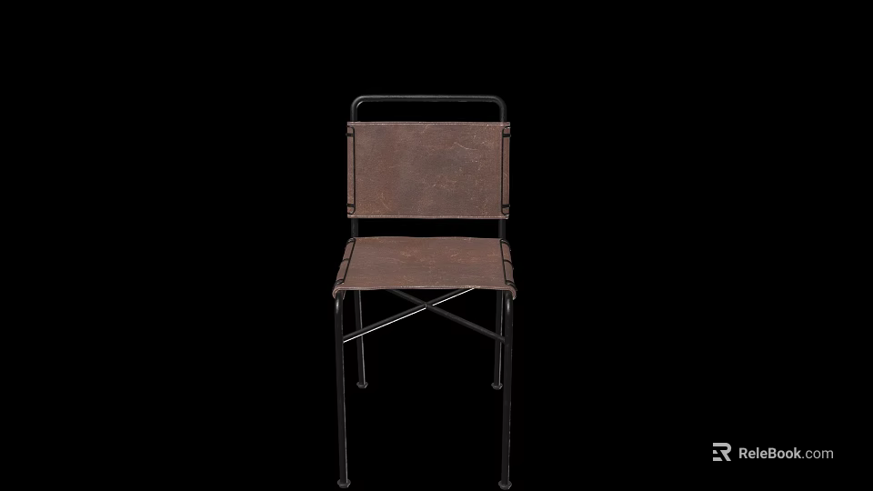 Vintage Dining Chair With Leather Seat And Metal Frame For Dining Room Interior 3d model 