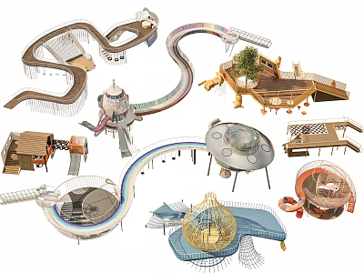 Diverse Creative Outdoor Playground Equipment With Slides Climbing Structures And Swings 3d model