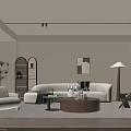 Modern Living Room Interior Design With Large Sofa Round Coffee Table Armchair And Floor Lamp