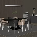 Modern Dining Room Interior With Round Black Table And White Gray Chairs 3d model