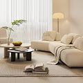 Modern Living Room Interior With Beige Sofa Coffee Table TV Decorative Painting And Floor Lamp