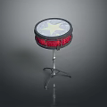 Red Snare Drum With White Head Star Pattern And Metal Stand 3d model