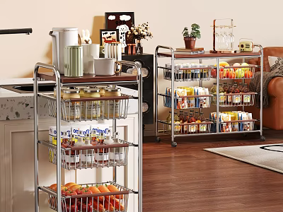 Multi tier Metal Storage Racks with Wheels for Kitchen Supplies and Fruits in Home Living Space 3d model