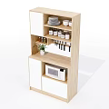 Modern Light Wood Sideboard Interior With White Doors Microwave And Tableware Storage 3d model