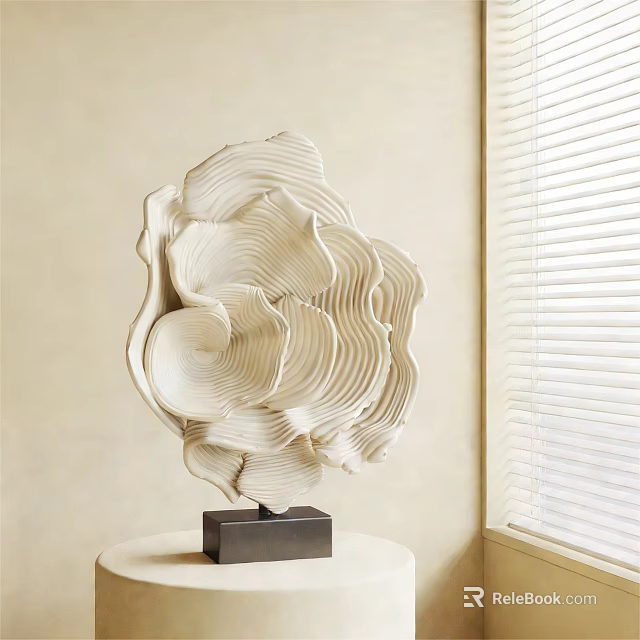 Cream White Wavy Texture Decorative Ornament Set With Black Base Light Wall And Window Blinds 3d model 