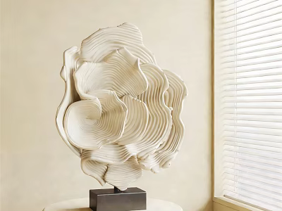 Cream White Wavy Texture Decorative Ornament Set With Black Base Light Wall And Window Blinds 3d model