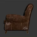 Vintage Brown Leather Armchair With Worn Peeling Surface And Classic Design