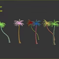 Six Curved Palm Trees With Brown Trunks Green Fronds And Gray Background Reflections