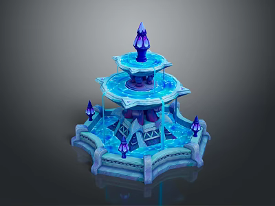 Blue Multi tiered Fountain Featuring Crystal Icy Design And Spire Ornaments 3d model