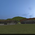 Cultural Center Building With Unique Roof Design Scenic River Greenery and Central Plaza