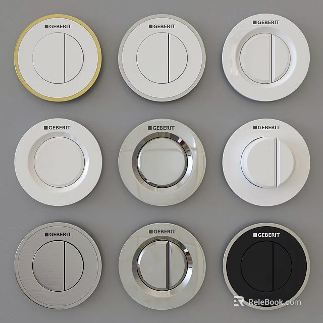 GOBERT Toilet Flush Buttons With Various Round Designs White Gold Silver Black Borders 3d model 