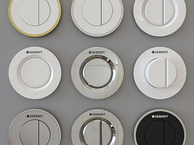 GOBERT Toilet Flush Buttons With Various Round Designs White Gold Silver Black Borders 3d model