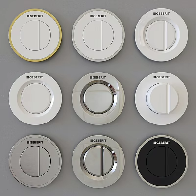 GOBERT Toilet Flush Buttons With Various Round Designs White Gold Silver Black Borders 3d model