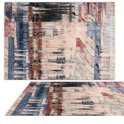 Square Rug With Abstract Geometric Patterns In Blue Red And Beige Tones 3d model