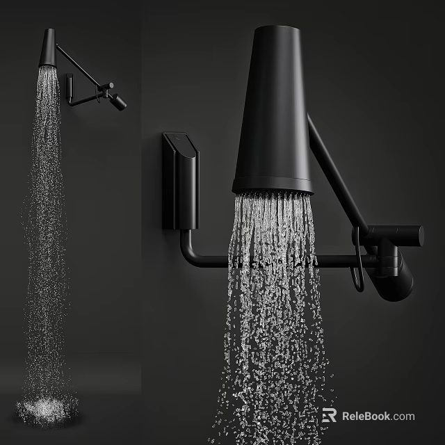 Modern Black Shower Head With Strong Water Flow And Sleek Wall Mounted Design 3d model 