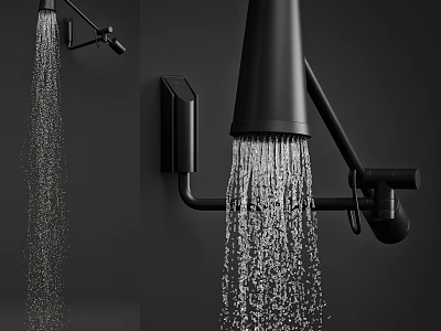Modern Black Shower Head With Strong Water Flow And Sleek Wall Mounted Design 3d model