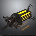 Mechanical Weapon With Metal Construction Yellow Stripes Rotating Drum Handle And Support Frame 3d model