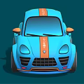 Cute Cartoon Style Blue Car With Orange Accents And Large Sporty Wheels