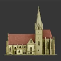 Cartoon Scene Featuring Detailed Church Model With Red Roof And Twin Spires