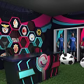 Public Office Area Interior For Vive Football Club With Hexagon Patterns And Soccer Balls