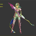 Fantasy Armored Character in Blue White Armor With Long Spear And Ornate Decorations