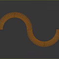 Modern Orange Curved Bench With Slatted Seat And Metal Support Legs