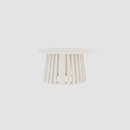 Round Light Colored Wooden Dining Table With Natural Wood Texture And Slatted Support Structure