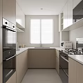 Modern Kitchen Interior With Light Cabinets Large Window Blinds And Built In Appliances 3d model