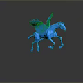 Blue Polygonal Winged Horse 3D Character Model with Shiny Surface and Dark Background