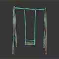 Swing Structure With Red Frame Silver Crossbar Chains And Wooden Seat Against Black Background