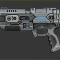 Futuristic Sci Fi Gun Design With Metallic Structure And Blue Glowing Details
