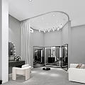 Wedding Dress Shop Interior With White Wedding Dresses Black Gown And Modern Lighting