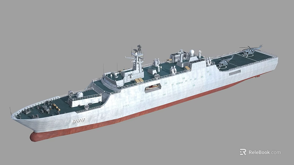 Modern Gray Warship With Red Bottom Hull Deck Equipment Antennas And Number 980 3d model 